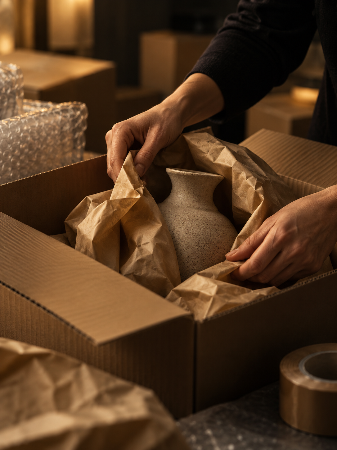 Moving boxes and packing materials prepared to protect belongings