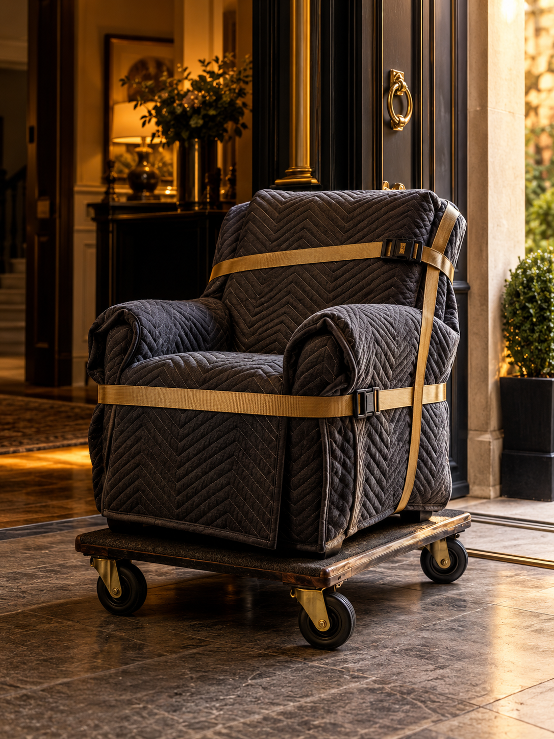 Individual furniture item protected and prepared for delivery