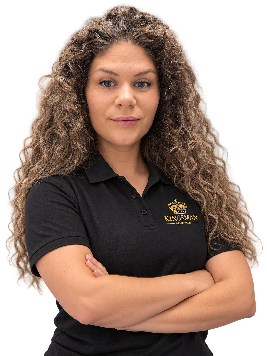 Ana wearing the Kingsman Removals uniform