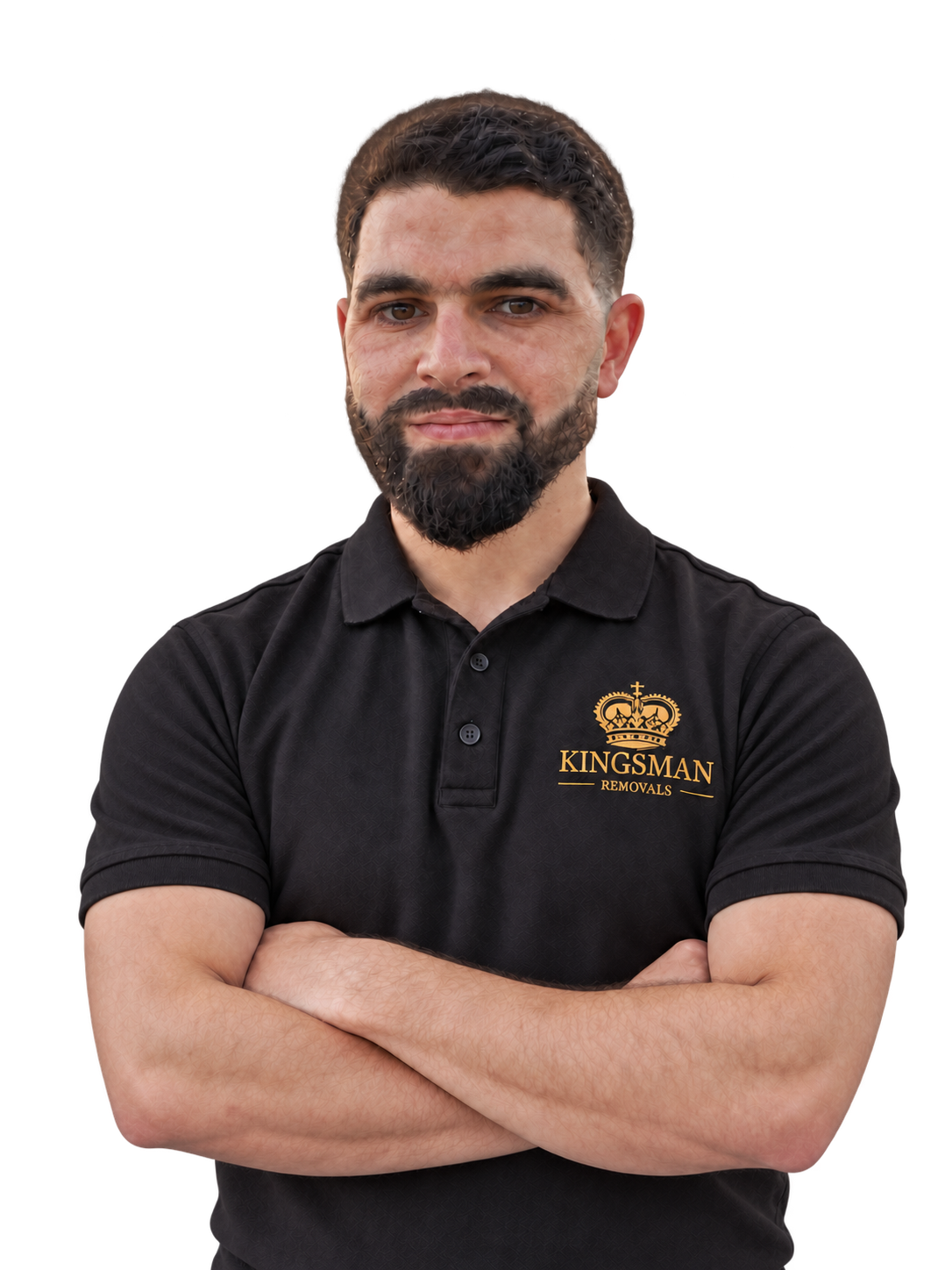 Mimoun wearing the Kingsman Removals uniform