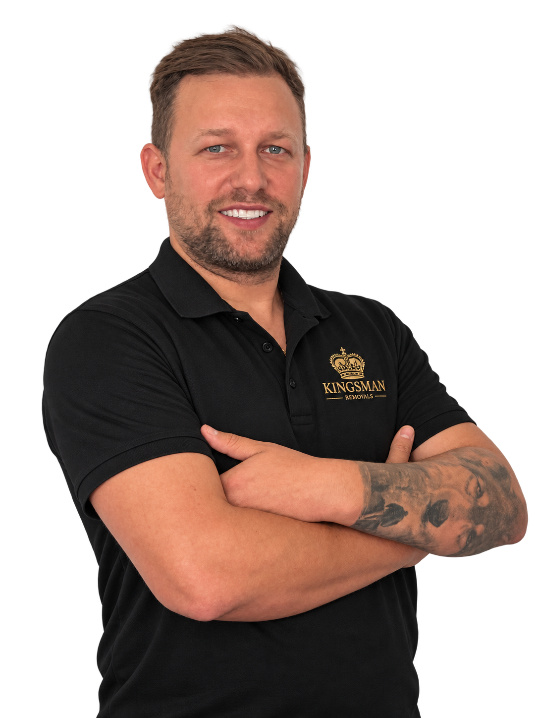 Kingsman Removals owner wearing the black and gold company uniform